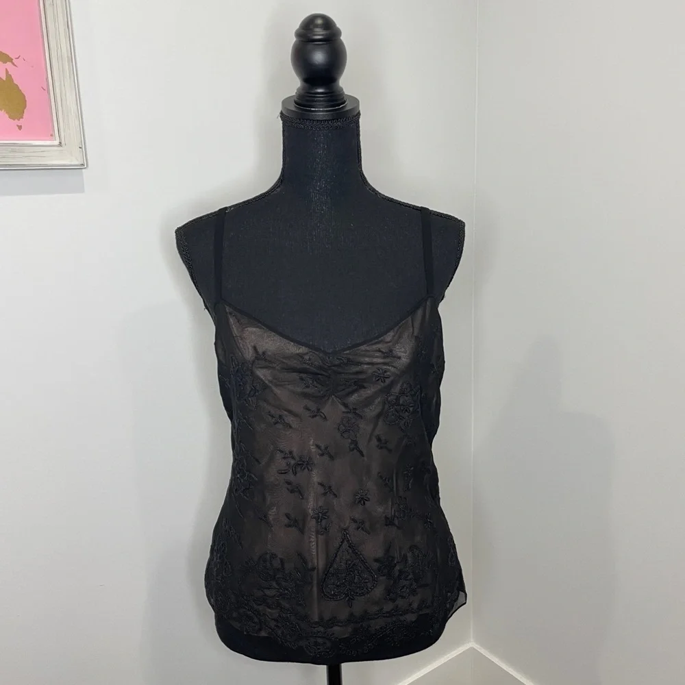 Megan Park Lace Black 100% Silk Camisole